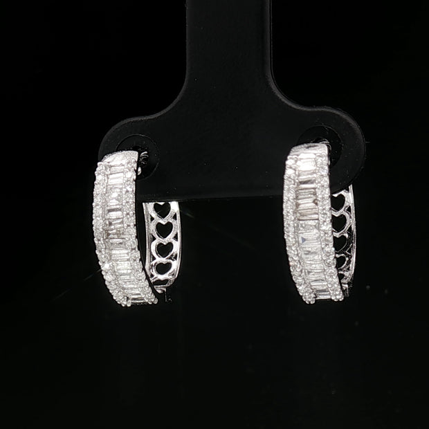 18k White Gold Diamond Hoop Earrings – 0.50ct Natural Round Brilliant & Baguette Diamonds