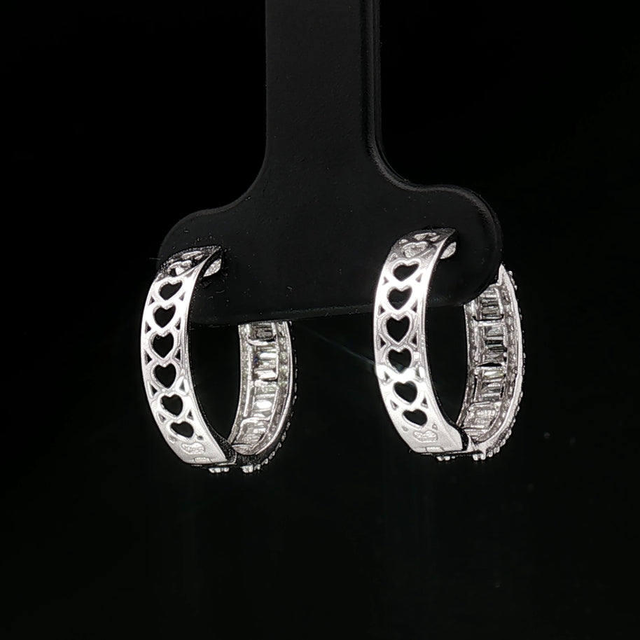 18k White Gold Diamond Hoop Earrings – 0.50ct Natural Round Brilliant & Baguette Diamonds
