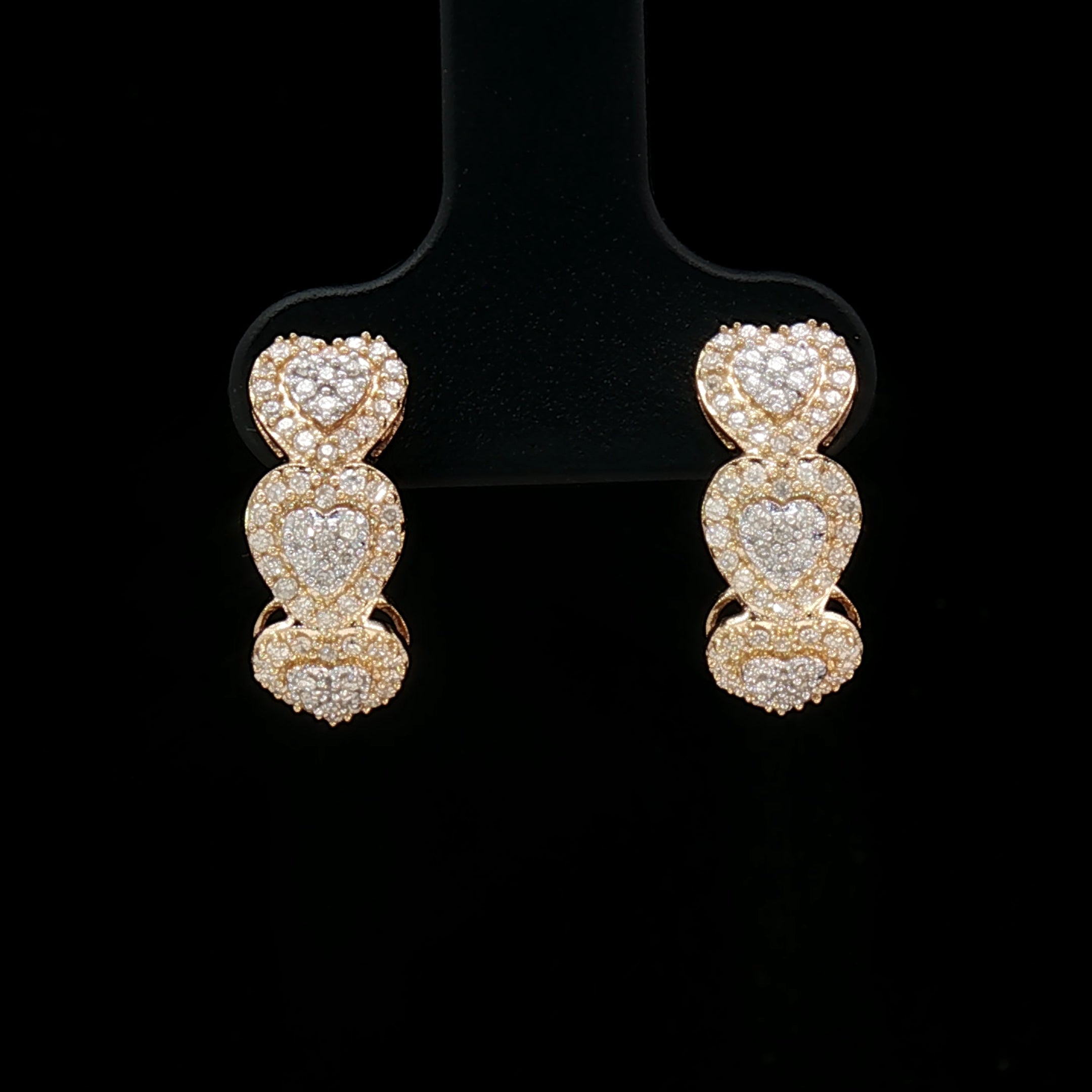 18k Yellow & White Gold Tri-Heart Half Loop Earrings – 0.50ct Natural Round Brilliant Diamond Clusters