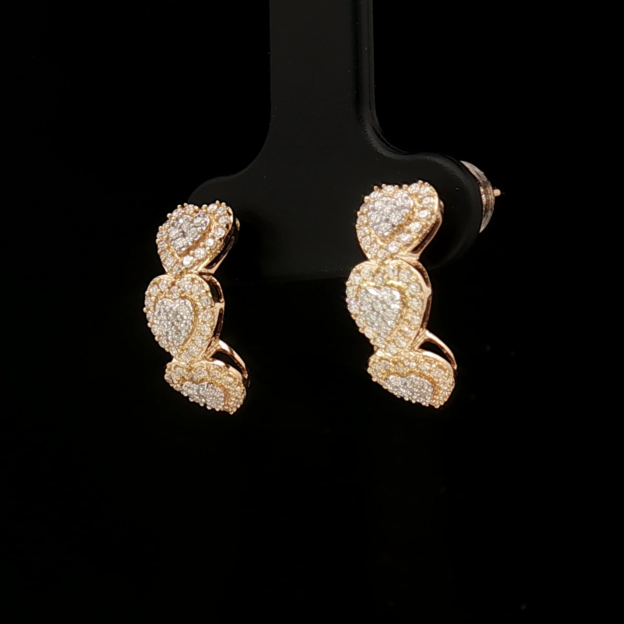18k Yellow & White Gold Tri-Heart Half Loop Earrings – 0.50ct Natural Round Brilliant Diamond Clusters