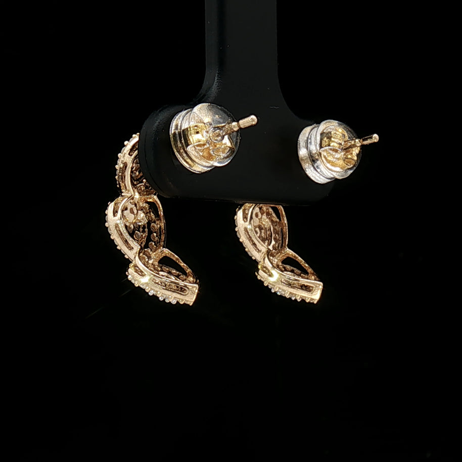 18k Yellow & White Gold Tri-Heart Half Loop Earrings – 0.50ct Natural Round Brilliant Diamond Clusters