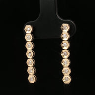 18k Yellow Gold Hexagon Dangle Earrings – 0.30ct Natural Brilliant Diamonds, 3.5ct Face Look