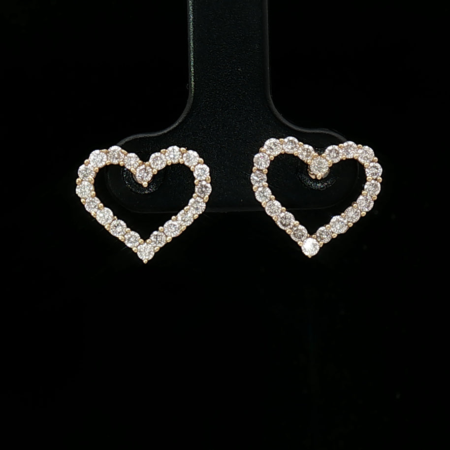 18k Yellow Gold Open Heart Stud Earrings – 0.70ct Natural Round Brilliant Diamonds