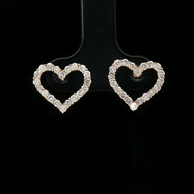 18k Yellow Gold Open Heart Stud Earrings – 0.70ct Natural Round Brilliant Diamonds