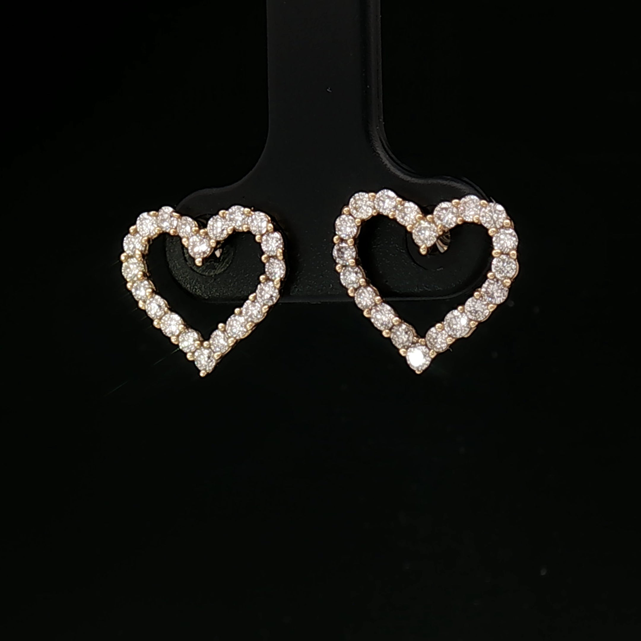 18k Yellow Gold Open Heart Stud Earrings – 0.70ct Natural Round Brilliant Diamonds
