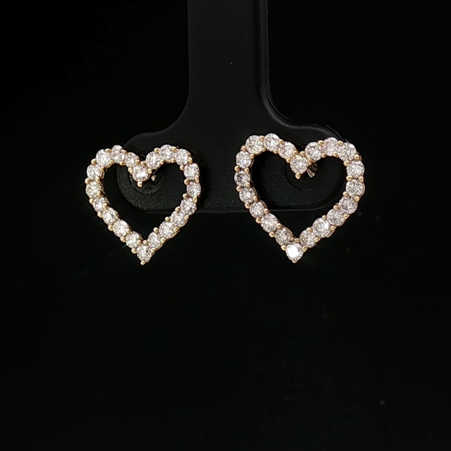 18k Yellow Gold Open Heart Stud Earrings – 0.70ct Natural Round Brilliant Diamonds