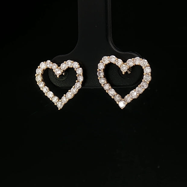 18k Yellow Gold Open Heart Stud Earrings – 0.70ct Natural Round Brilliant Diamonds