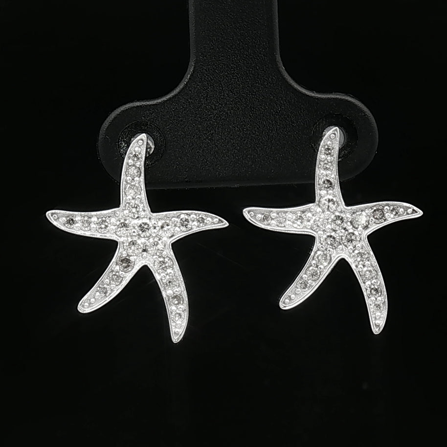 18k White Gold Starfish Stud Earrings – 0.60ct Natural Brilliant-Cut Diamond