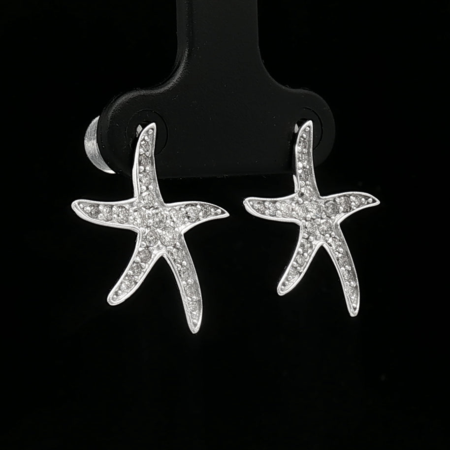 18k White Gold Starfish Stud Earrings – 0.60ct Natural Brilliant-Cut Diamond
