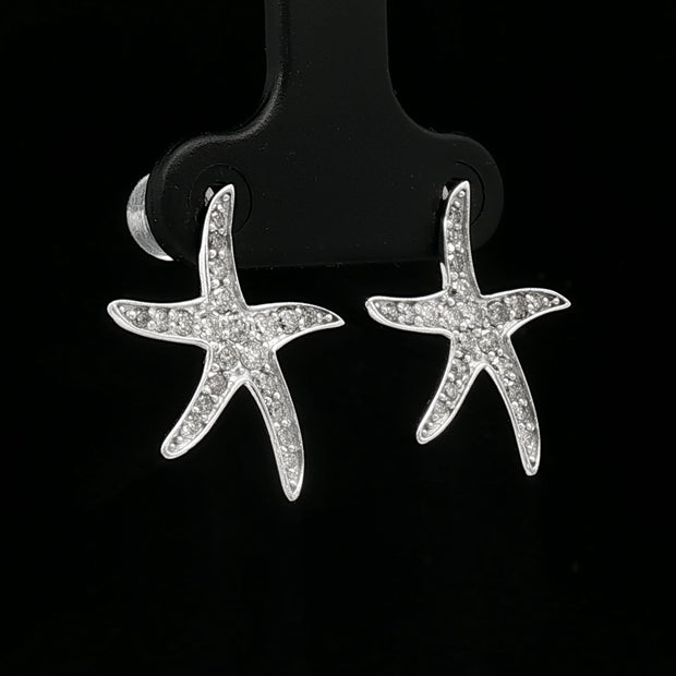 18k White Gold Starfish Stud Earrings – 0.60ct Natural Brilliant-Cut Diamond