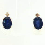 18k Yellow Gold Stud Earrings with Blue Sapphire and Diamond