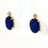 18k Yellow Gold Stud Earrings with Blue Sapphire and Diamond
