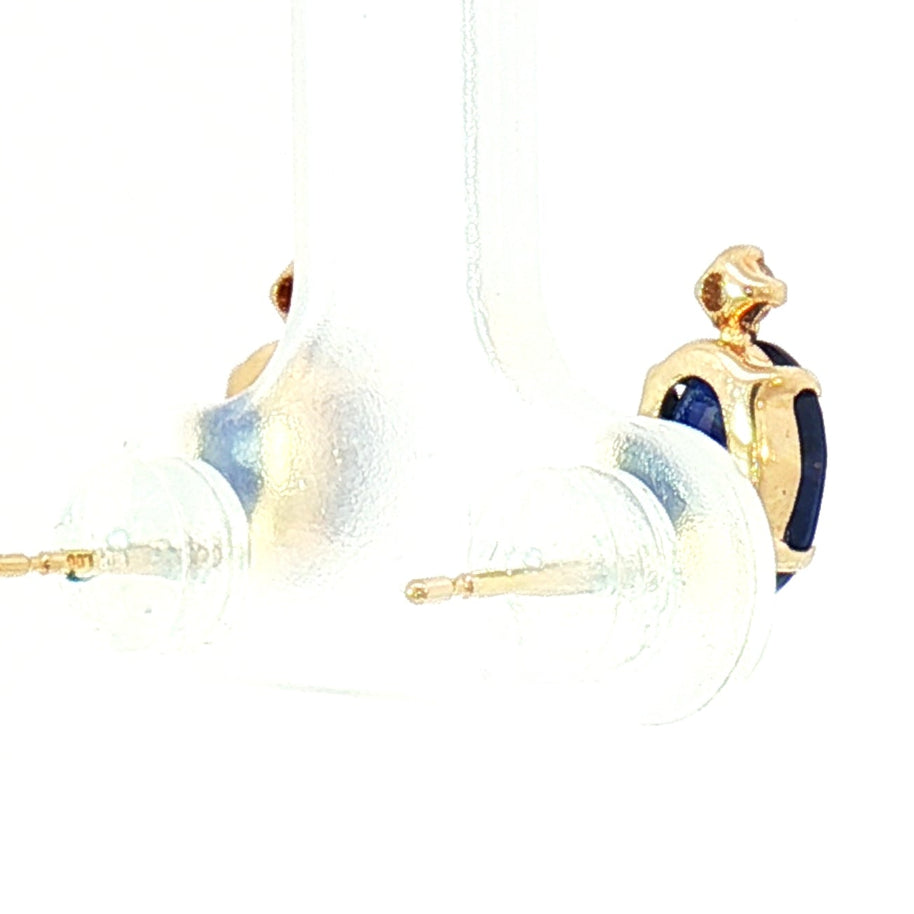 18k Yellow Gold Stud Earrings with Blue Sapphire and Diamond