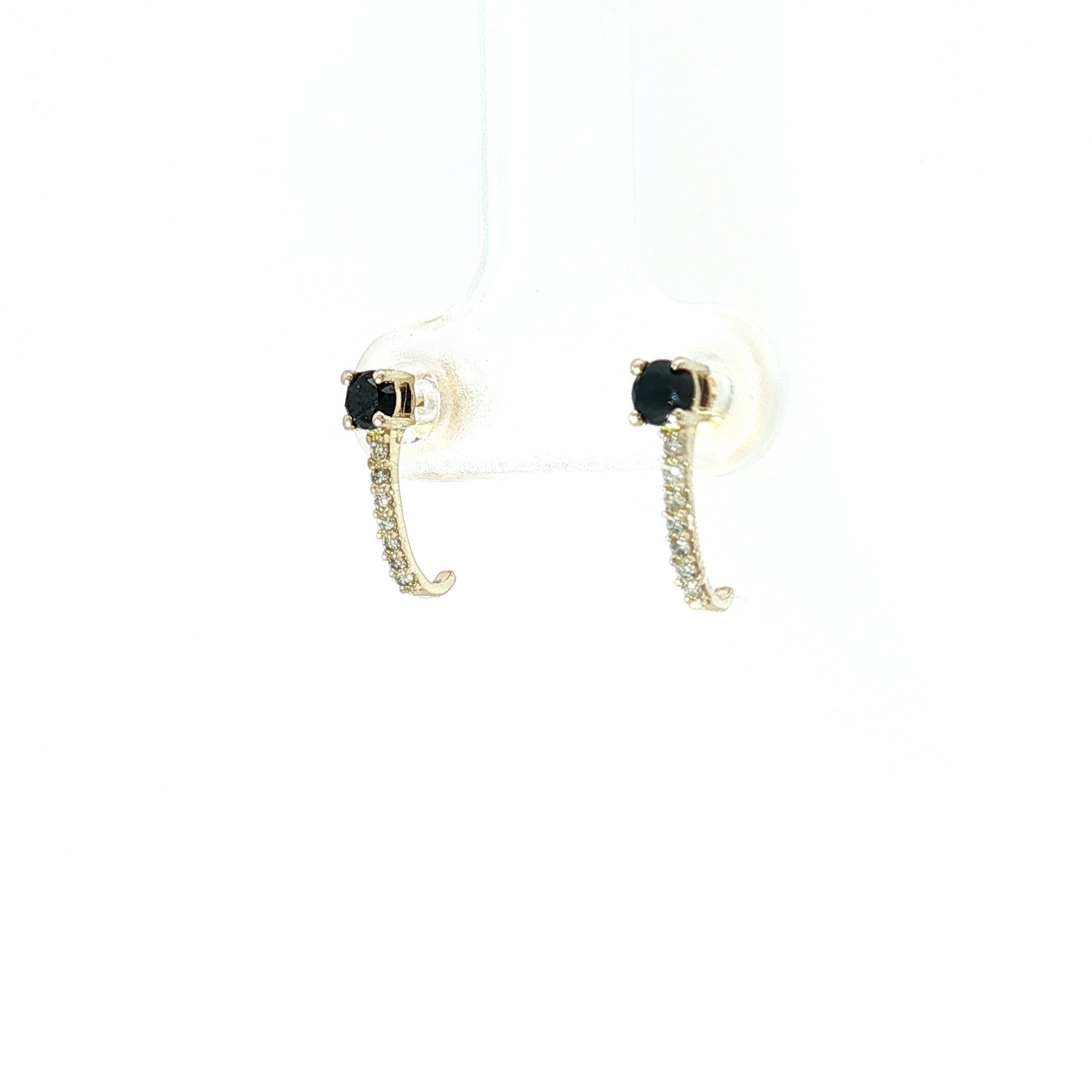 18k Yellow Gold Half Hoop Earrings – 0.32ct Natural Black & Colourless Round Diamonds