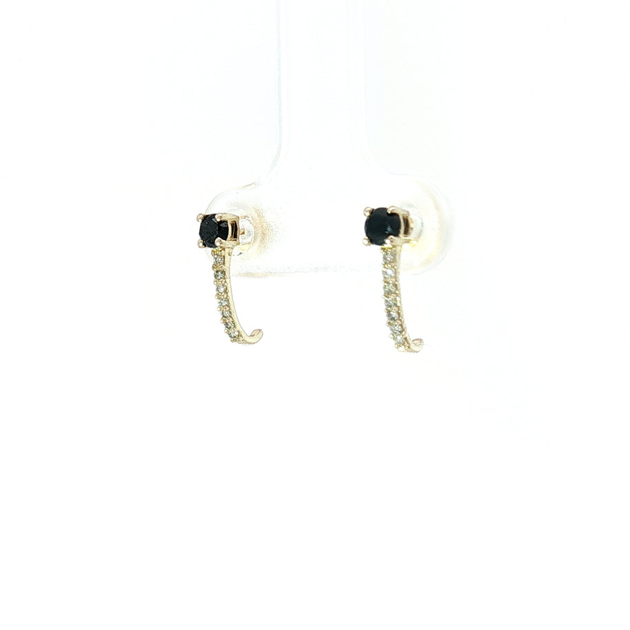 18k Yellow Gold Half Hoop Earrings – 0.32ct Natural Black & Colourless Round Diamonds