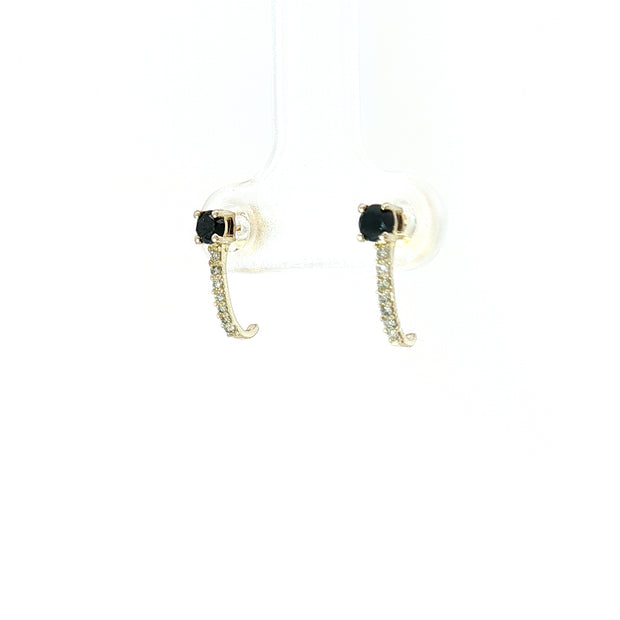 18k Yellow Gold Half Hoop Earrings – 0.32ct Natural Black & Colourless Round Diamonds