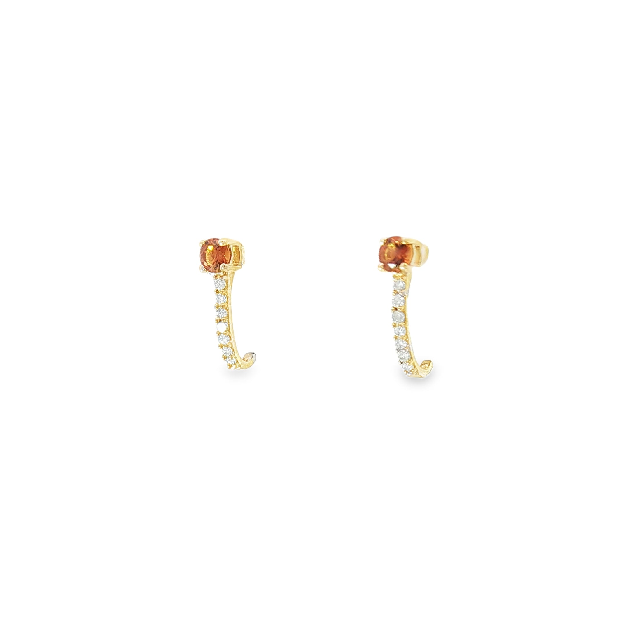 18k Yellow Gold Half Loop Earrings – 0.22ct Citrine & 0.08ct Natural Brilliant Diamonds