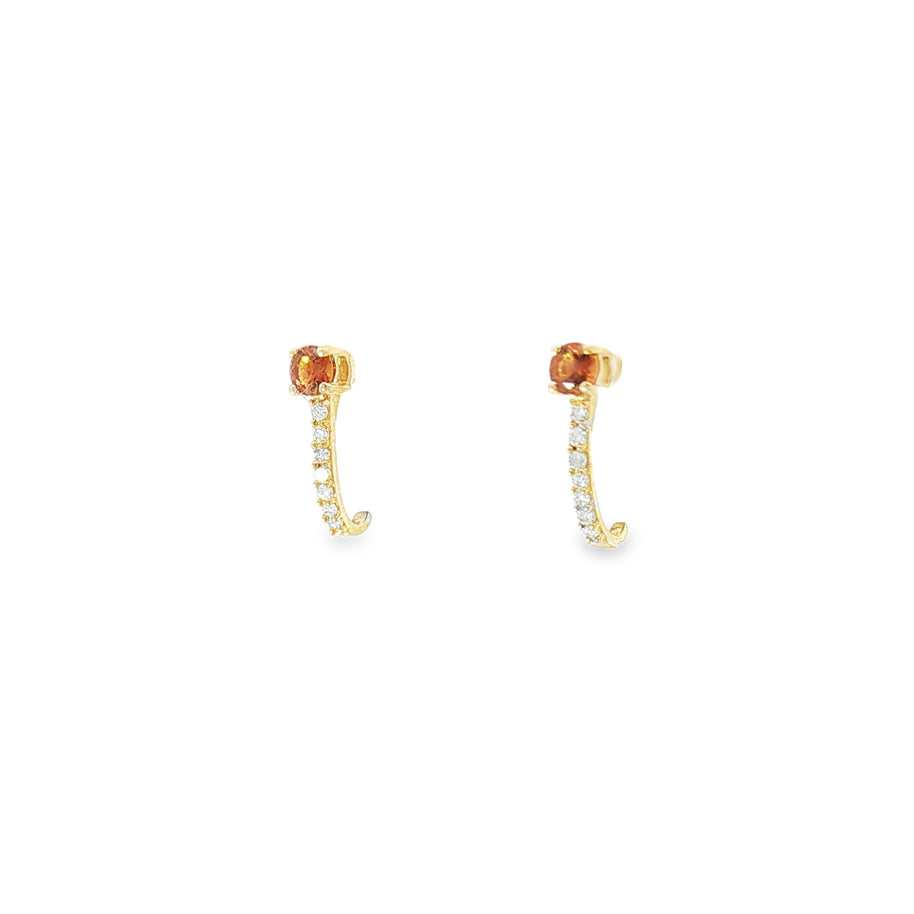 18k Yellow Gold Half Loop Earrings – 0.22ct Citrine & 0.08ct Natural Brilliant Diamonds
