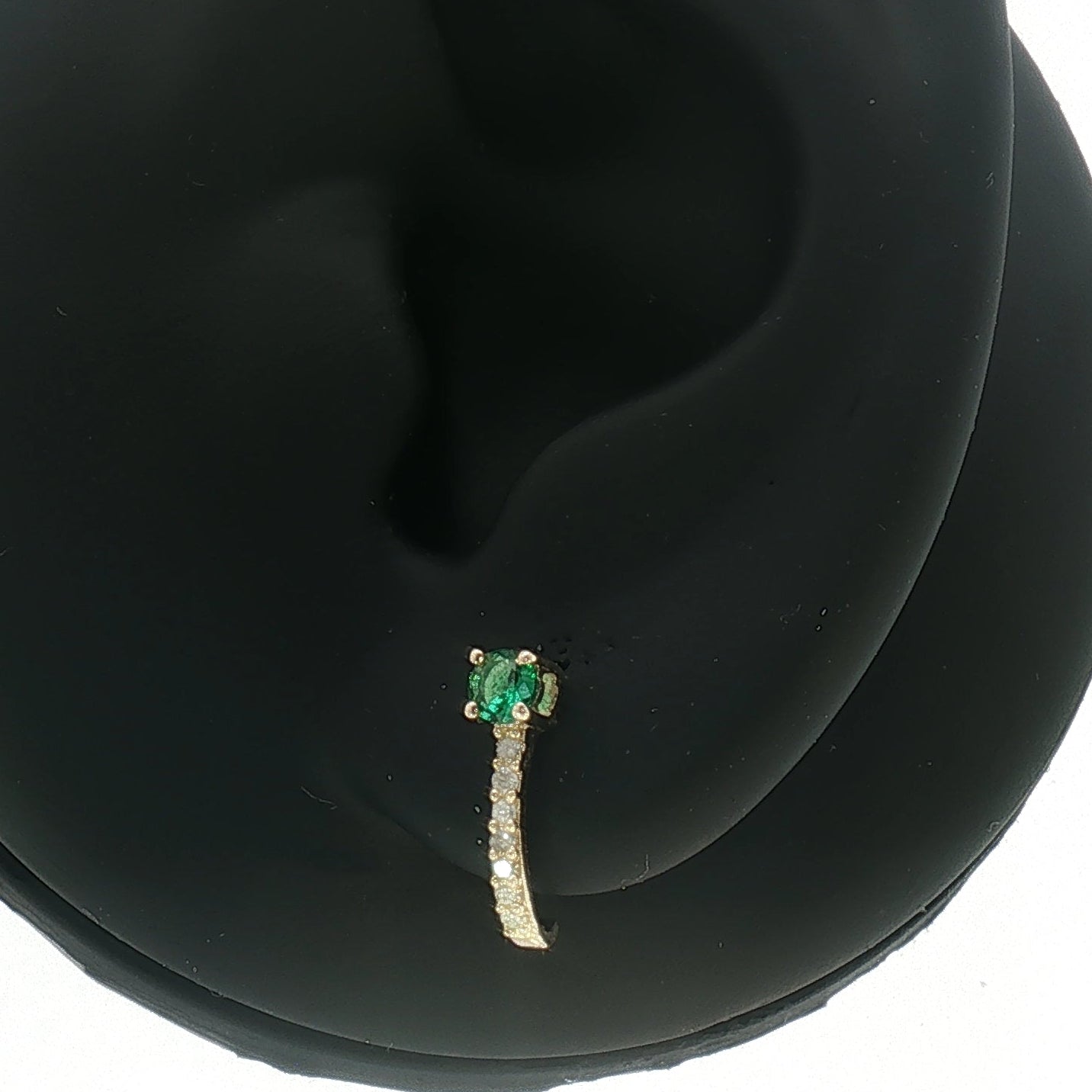 18K Yellow Gold Half Loop Earrings with 0.22tcw Green Emerald and 0.08tcw Natural Diamond