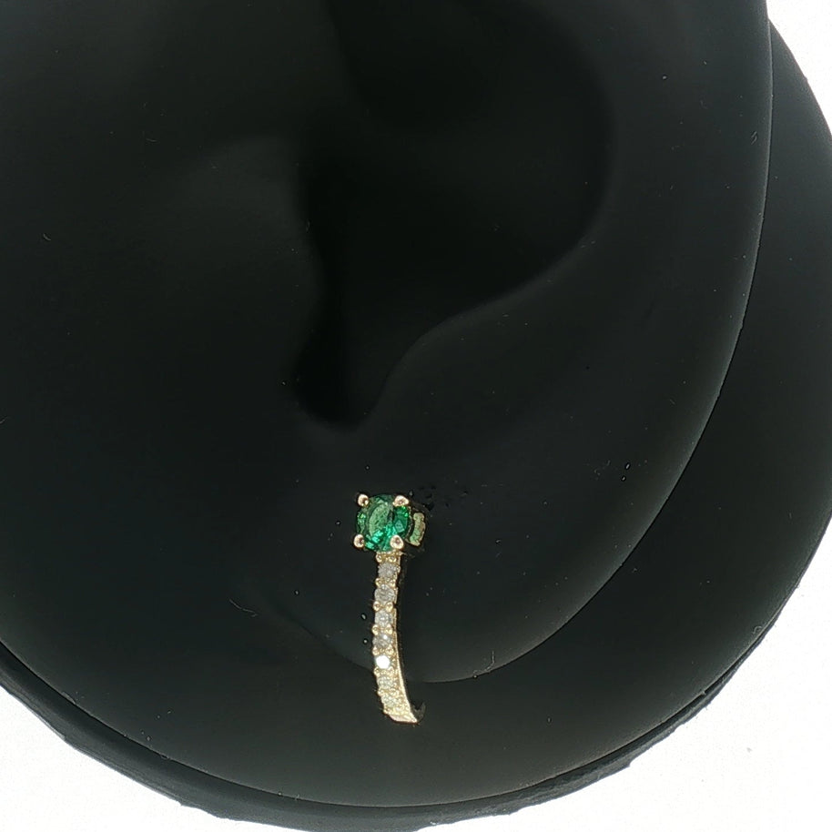 18K Yellow Gold Half Loop Earrings with 0.22tcw Green Emerald and 0.08tcw Natural Diamond