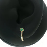 18K Yellow Gold Half Loop Earrings with 0.22tcw Green Emerald and 0.08tcw Natural Diamond