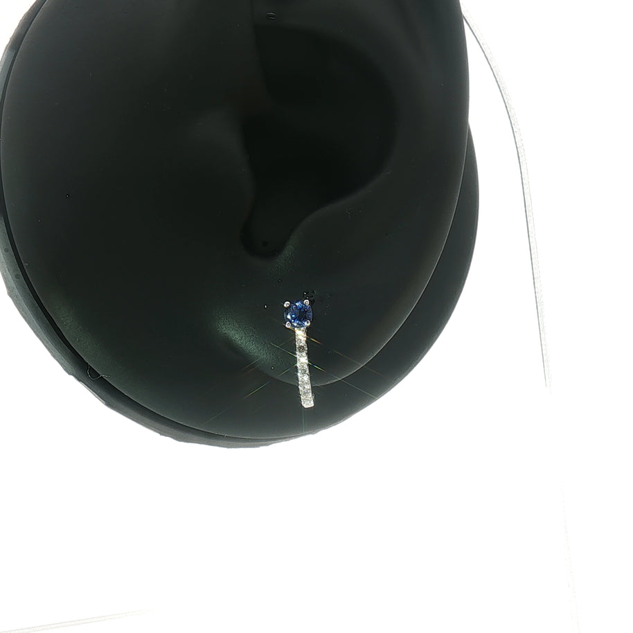 18k White Gold Half Loop Earrings – 0.24ct Deep Blue Sapphire & 0.08ct Natural Diamond Accents