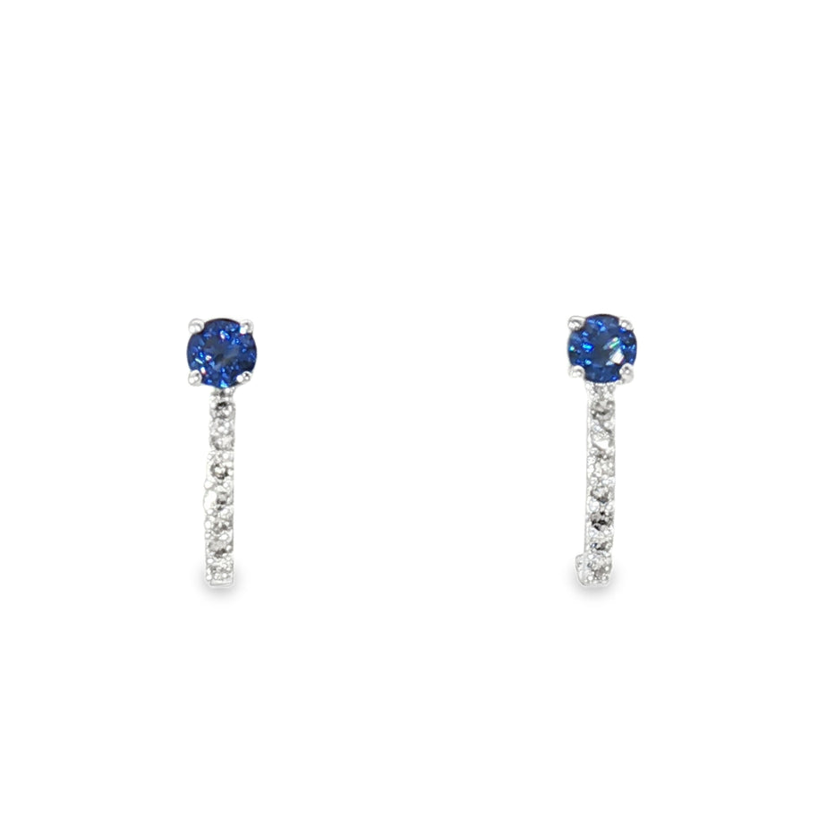 18k White Gold Half Loop Earrings – 0.24ct Deep Blue Sapphire & 0.08ct Natural Diamond Accents