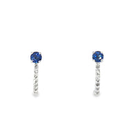 18k White Gold Half Loop Earrings – 0.24ct Deep Blue Sapphire & 0.08ct Natural Diamond Accents