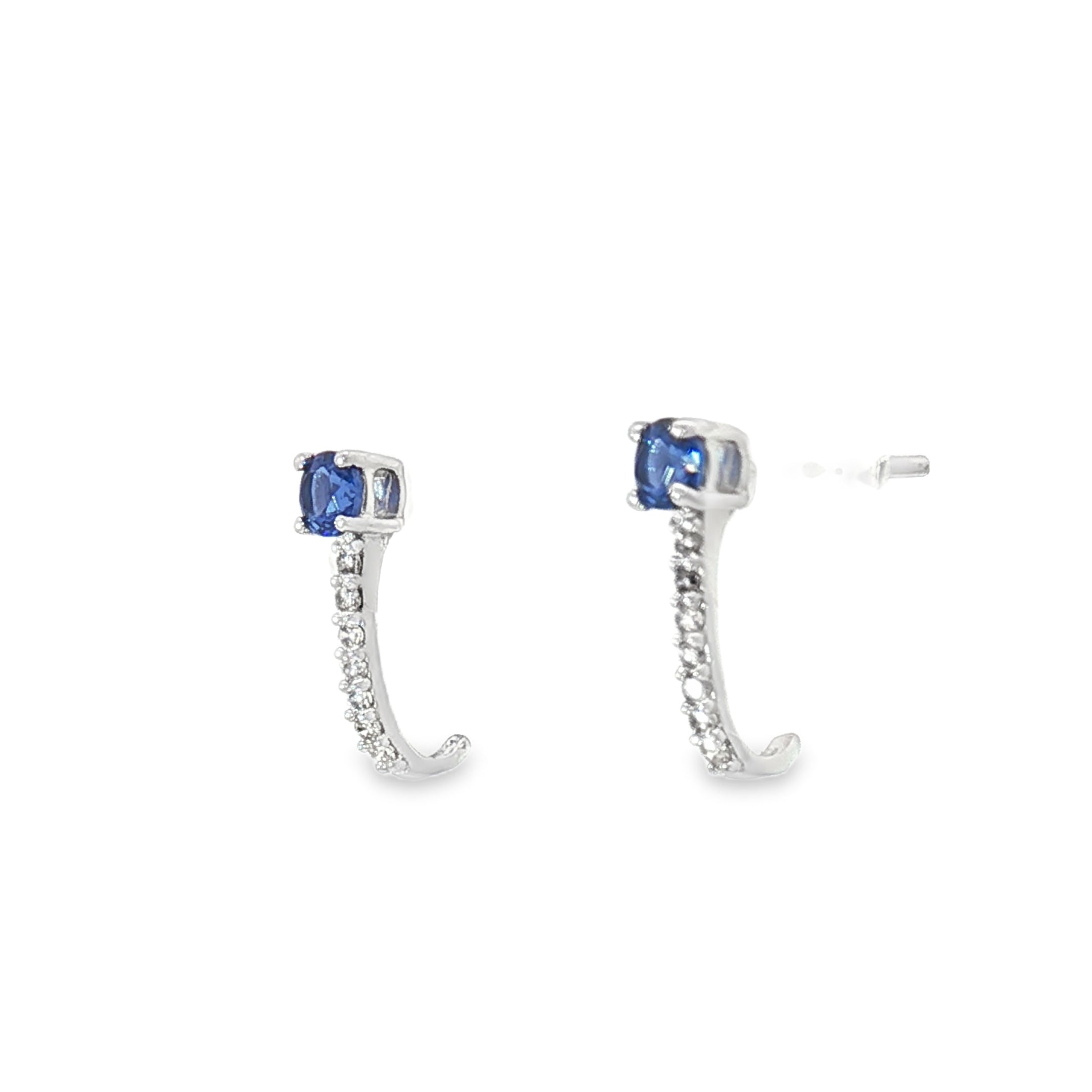 18k White Gold Half Loop Earrings – 0.24ct Deep Blue Sapphire & 0.08ct Natural Diamond Accents