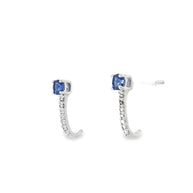 18k White Gold Half Loop Earrings – 0.24ct Deep Blue Sapphire & 0.08ct Natural Diamond Accents