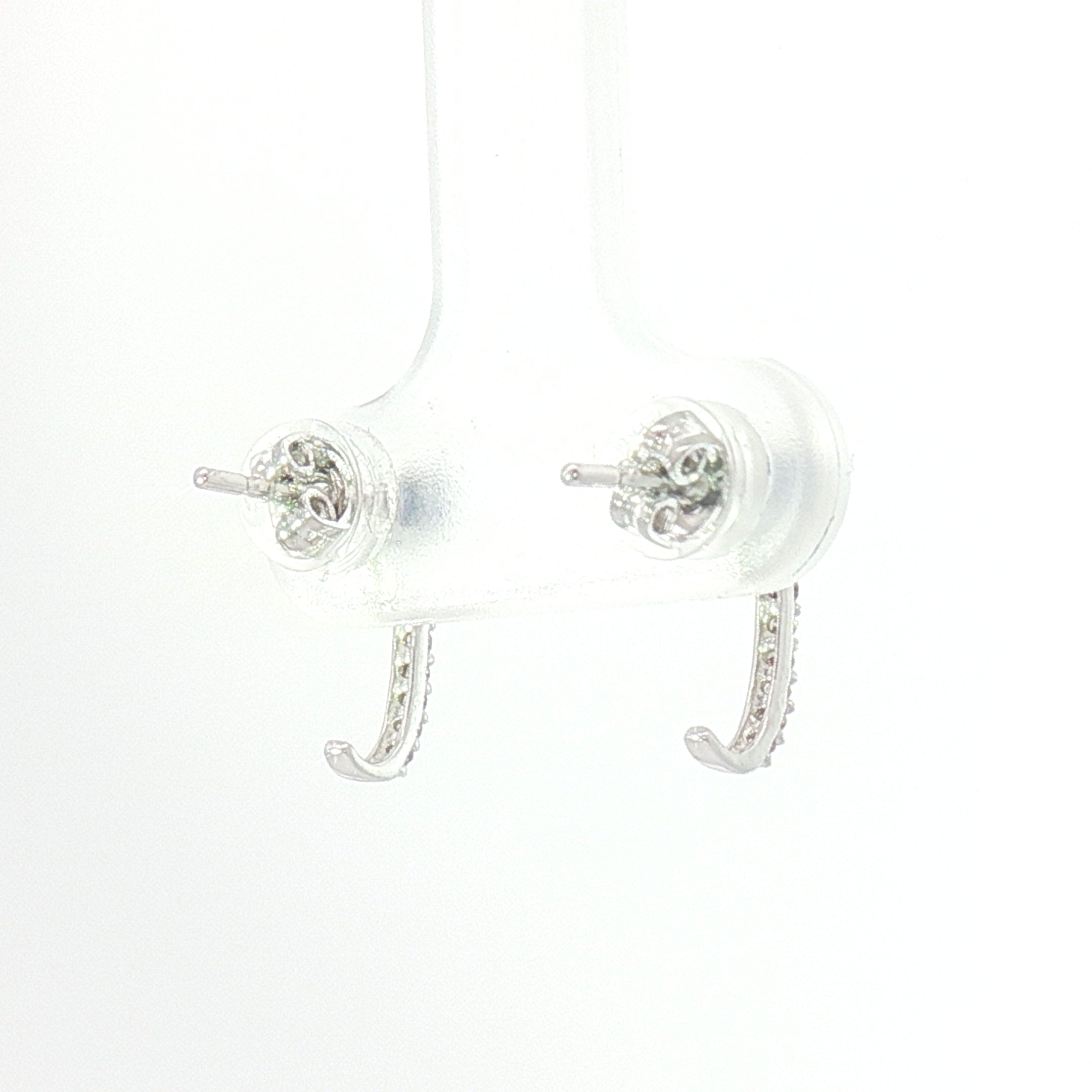 18k White Gold Half Loop Earrings – 0.24ct Deep Blue Sapphire & 0.08ct Natural Diamond Accents