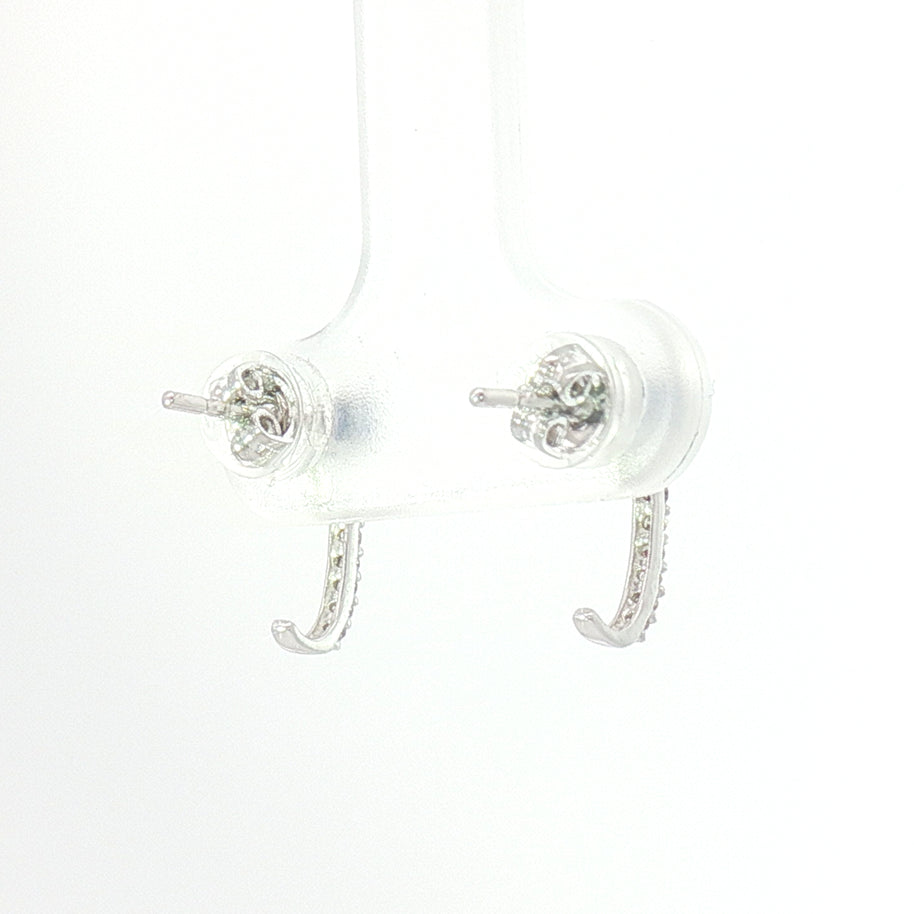 18k White Gold Half Loop Earrings – 0.24ct Deep Blue Sapphire & 0.08ct Natural Diamond Accents