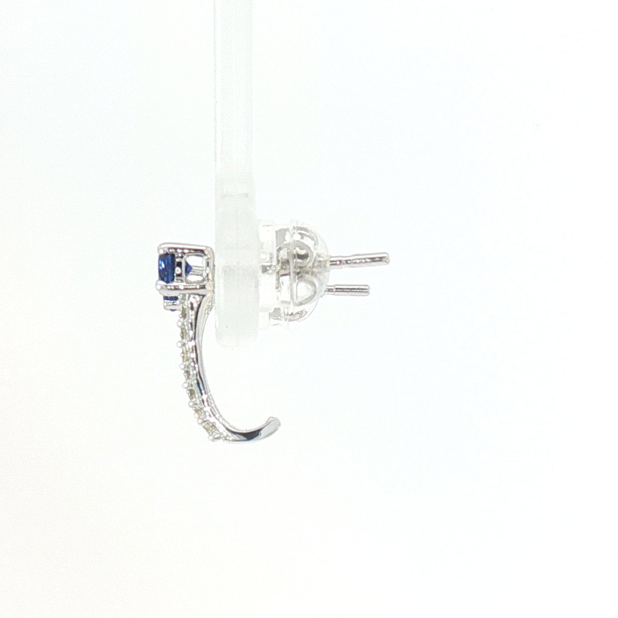 18k White Gold Half Loop Earrings – 0.24ct Deep Blue Sapphire & 0.08ct Natural Diamond Accents