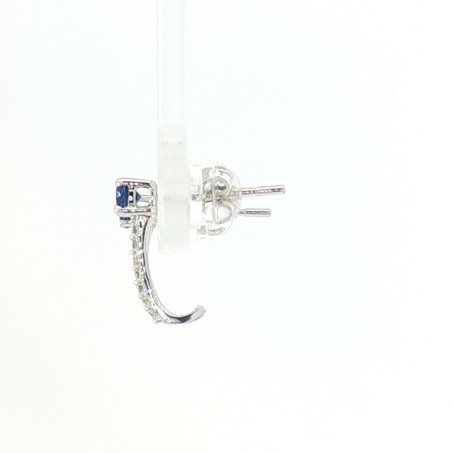 18k White Gold Half Loop Earrings – 0.24ct Deep Blue Sapphire & 0.08ct Natural Diamond Accents