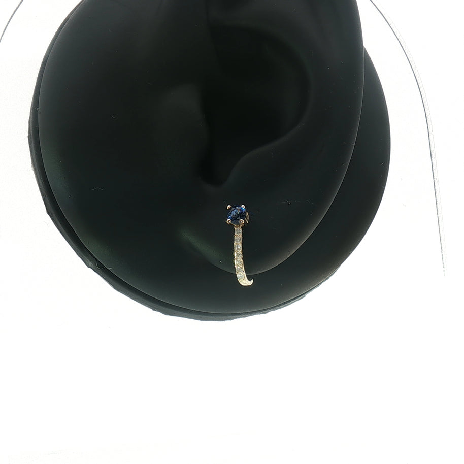 18k Yellow Gold Half Loop Earrings – 0.24ct Deep Blue Sapphire & 0.08ct Natural Diamond Accents
