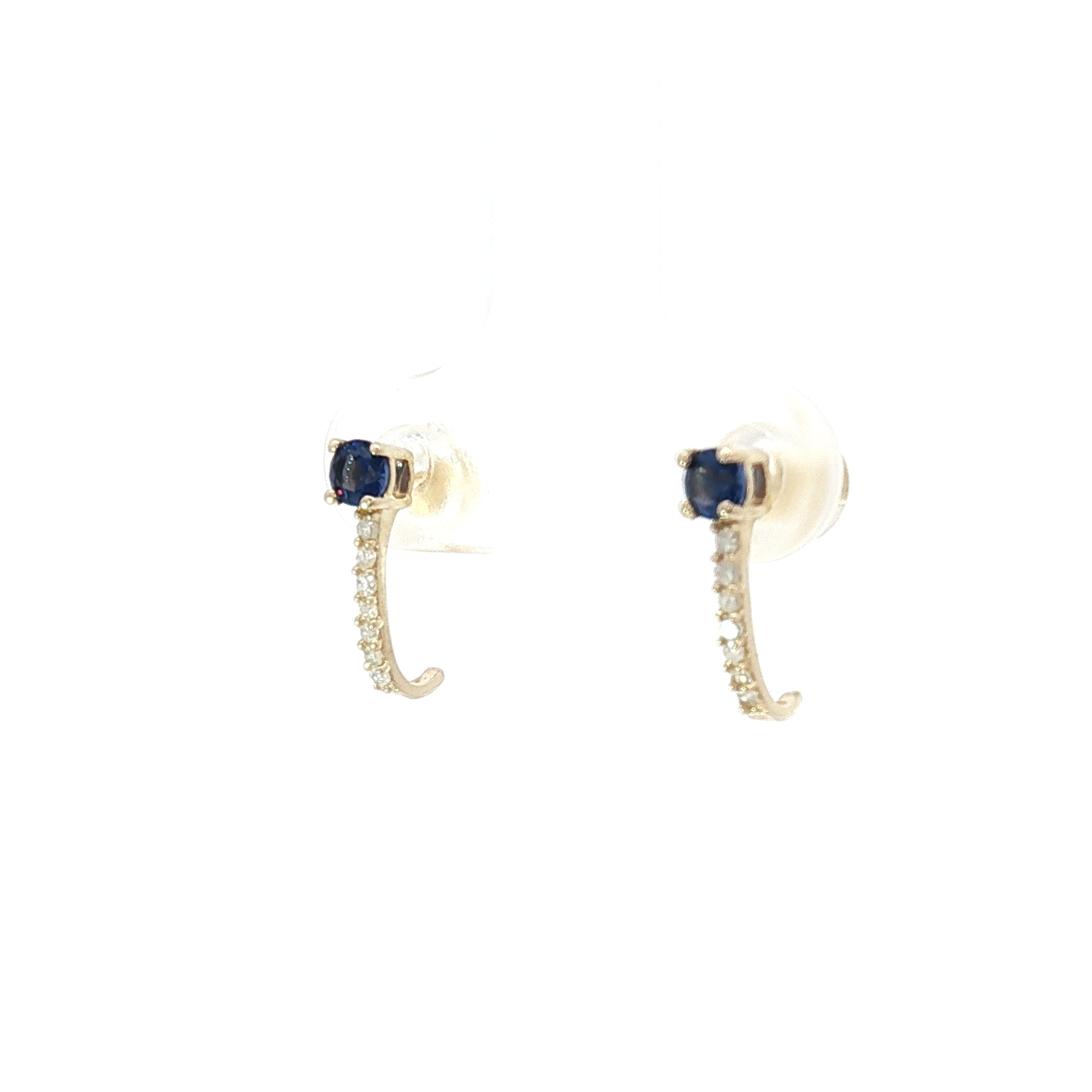 18k Yellow Gold Half Loop Earrings – 0.24ct Deep Blue Sapphire & 0.08ct Natural Diamond Accents