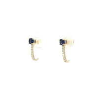18k Yellow Gold Half Loop Earrings – 0.24ct Deep Blue Sapphire & 0.08ct Natural Diamond Accents