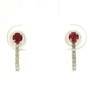18k Yellow Gold Half Loop Earrings with 0.30tcw Ruby and 0.08tcw Natural Diamonds