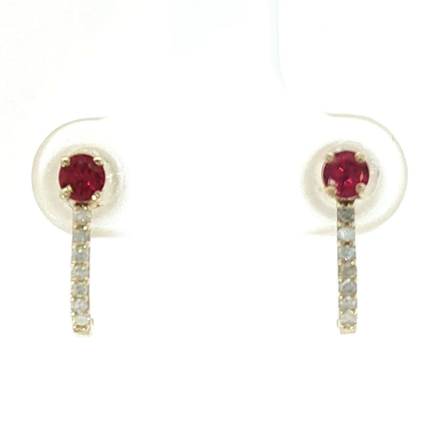 18k Yellow Gold Half Loop Earrings with 0.30tcw Ruby and 0.08tcw Natural Diamonds
