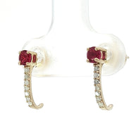 18k Yellow Gold Half Loop Earrings with 0.30tcw Ruby and 0.08tcw Natural Diamonds