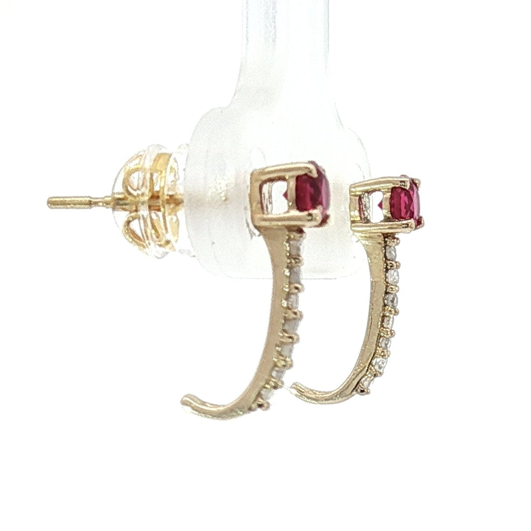 18k Yellow Gold Half Loop Earrings with 0.30tcw Ruby and 0.08tcw Natural Diamonds
