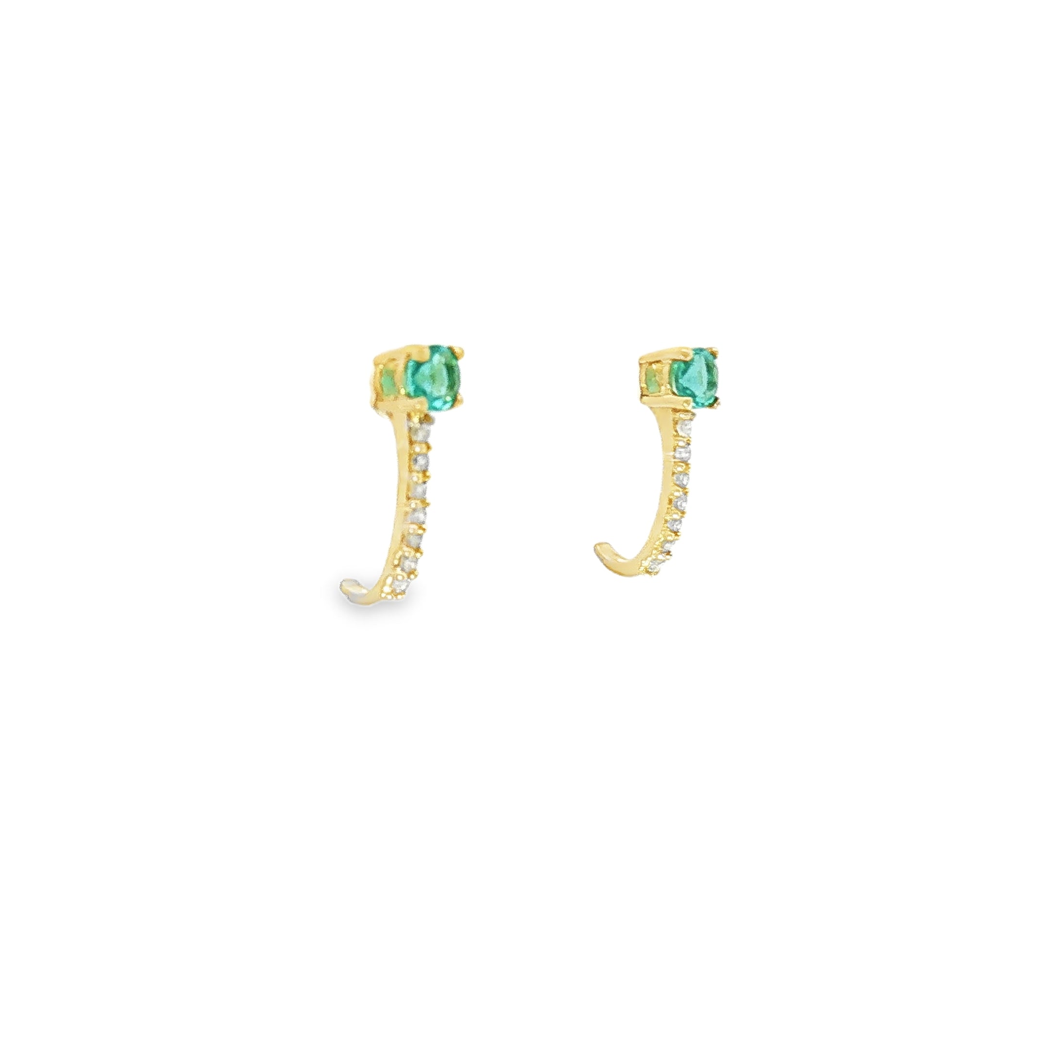18k Yellow Gold Half Loop Earrings – 0.22ct Paraiba Apatite & 0.08ct Natural Diamond Accents