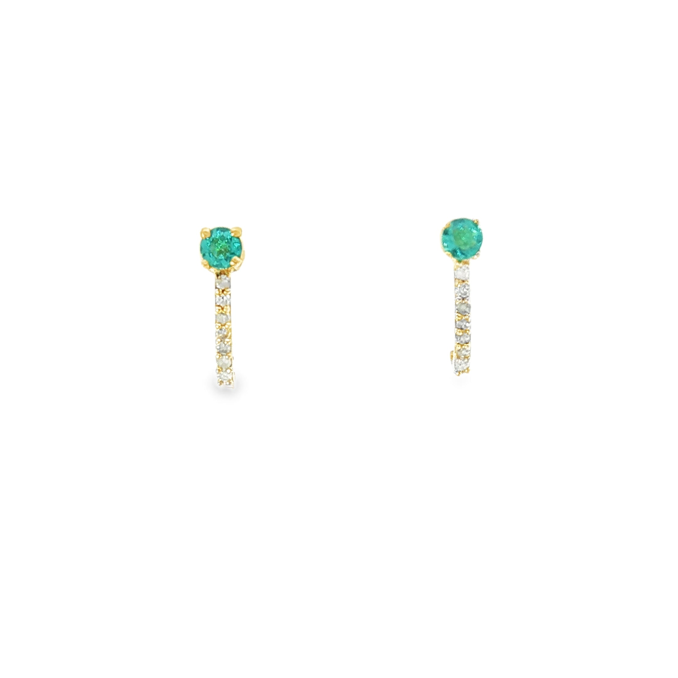 18k Yellow Gold Half Loop Earrings – 0.22ct Paraiba Apatite & 0.08ct Natural Diamond Accents
