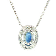 18k White Gold Charm Halo Necklace with 0.57ct Blue Sapphire and 0.11 tcw Natural Diamond