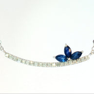 18k White Gold Sapphire Lotus in Smiley Natural Diamond Necklace
