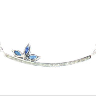 18k White Gold Sapphire Lotus in Smiley Natural Diamond Necklace