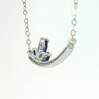 18k White Gold Sapphire Lotus in Smiley Natural Diamond Necklace