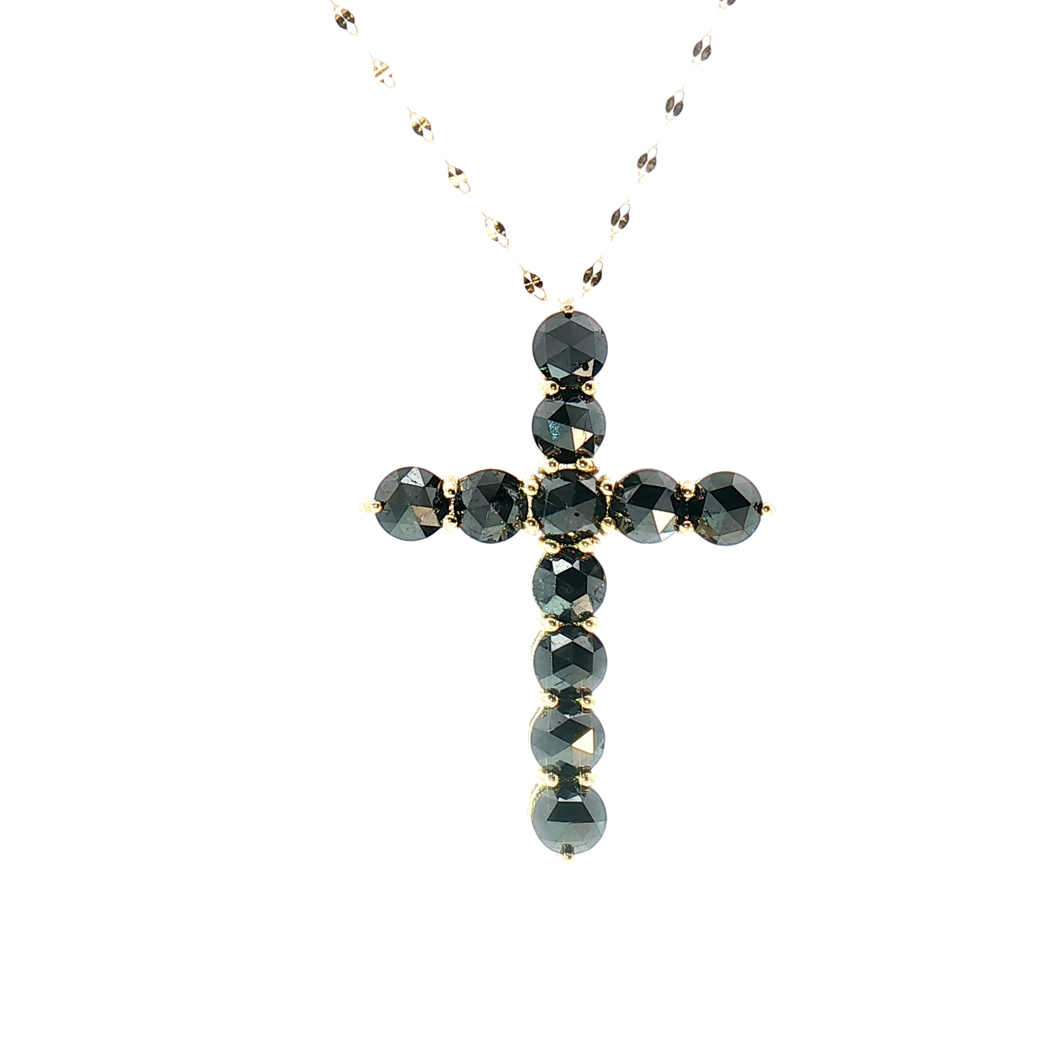 18k Yellow Gold Cross Pendant – 5.00ct Natural Rose-Cut Black Diamond Statement Design