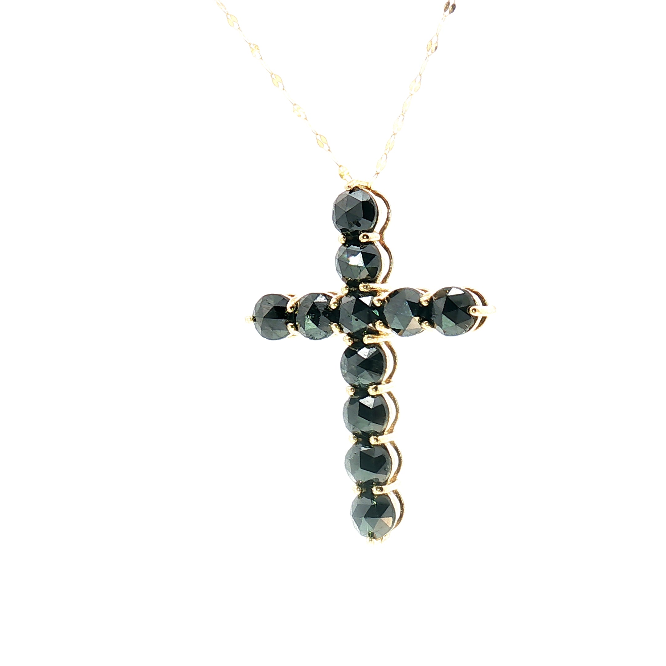 18k Yellow Gold Cross Pendant – 5.00ct Natural Rose-Cut Black Diamond Statement Design
