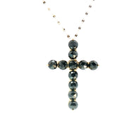 18k Yellow Gold Cross Pendant – 5.00ct Natural Rose-Cut Black Diamond Statement Design